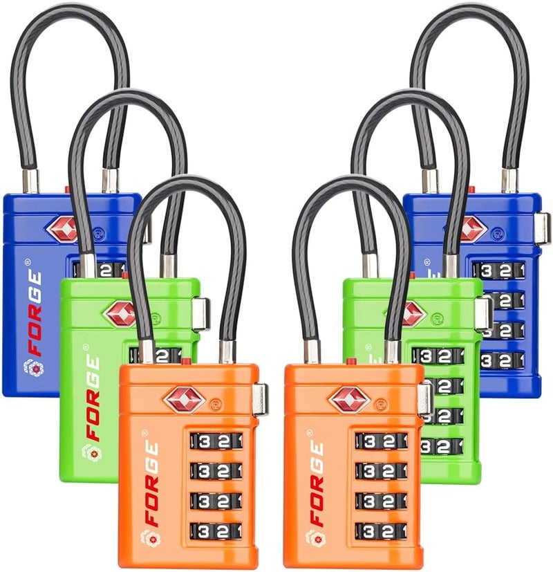 Forge TSA Approved Luggage Locks 4 Digit Combination TSA Travel Locks with TSA008, Open Alert Indicator, Zinc Alloy Body for Luggage, Suitcase, Backpack, and More. 3 Color 6 Locks. - Image 1
